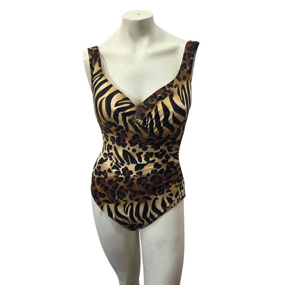 Miraclesuit Animal Print One Piece Swimsuit Ruched Tummy Control Size 12